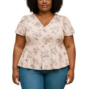 TORRID BABY PINK FLORAL FLUTTER SLEEVE BLOUSE TOP 5X